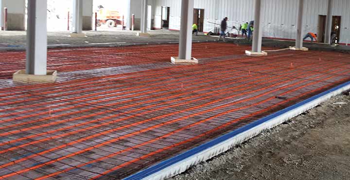 installed in-floor heat tubing prior to concrete being poured